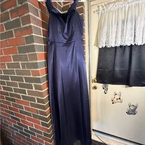 Navy Satin floor length prom dress